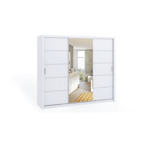 Bono Sliding Door Wardrobe with Centre Mirror - Spacious Bedroom Storage in White Matt - W2500mm x H2150mm x D620mm