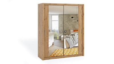 Bono Sliding Door Wardrobe With Mirrors - Elevate Your Bedroom's Elegance in Oak Artisan - W1800mm x H2150mm x D620mm