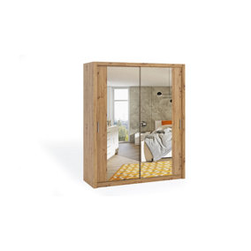 Bono Sliding Door Wardrobe With Mirrors - Elevate Your Bedroom's Elegance in Oak Artisan - W1800mm x H2150mm x D620mm