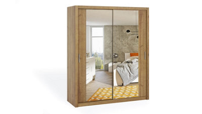 Bono Sliding Door Wardrobe With Mirrors - Elevate Your Bedroom's Elegance in Oak Golden - W1800mm x H2150mm x D620mm