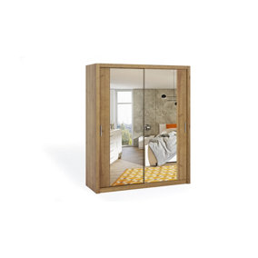 Bono Sliding Door Wardrobe With Mirrors - Elevate Your Bedroom's Elegance in Oak Golden - W1800mm x H2150mm x D620mm