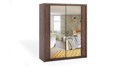 Bono Sliding Door Wardrobe With Mirrors - Elevate Your Bedroom's Elegance in Oak Monastery - W1800mm x H2150mm x D620mm