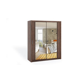 Bono Sliding Door Wardrobe With Mirrors - Elevate Your Bedroom's Elegance in Oak Monastery - W1800mm x H2150mm x D620mm