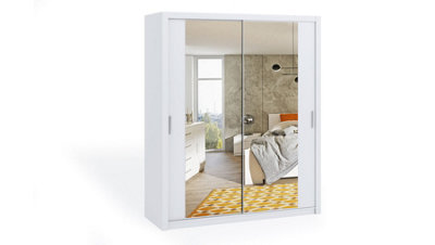 Bono Sliding Door Wardrobe With Mirrors - Elevate Your Bedroom's Elegance in White Matt - W1800mm x H2150mm x D620mm