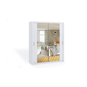 Bono Sliding Door Wardrobe With Mirrors - Elevate Your Bedroom's Elegance in White Matt - W1800mm x H2150mm x D620mm