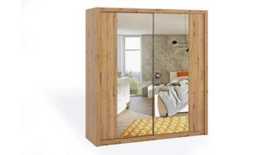 Bono Sliding Door Wardrobe With Mirrors in Oak Artisan - A Modern Touch of Sophistication - W2000mm x H2150mm x D620mm