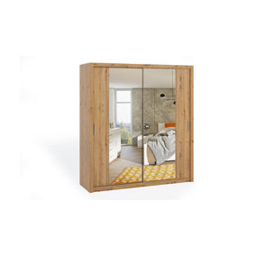 Bono Sliding Door Wardrobe With Mirrors in Oak Artisan - A Modern Touch of Sophistication - W2000mm x H2150mm x D620mm