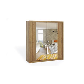 Bono Sliding Door Wardrobe With Mirrors in Oak Golden - A Modern Touch of Sophistication - W2000mm x H2150mm x D620mm