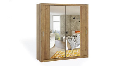 Bono Sliding Door Wardrobe With Mirrors in Oak Golden - Spacious Elegance Meets Modern Style - W2200mm x H2150mm x D620mm