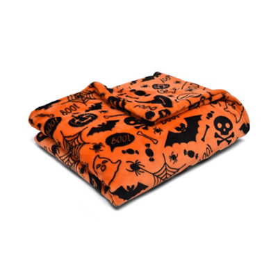Boo Halloween Plush Orange Fleece Throw