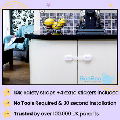 Booboo 10 PACK Child Safety Cupboard Door Strap Locks Baby Proof Your Cabinets Extra Easy Installation