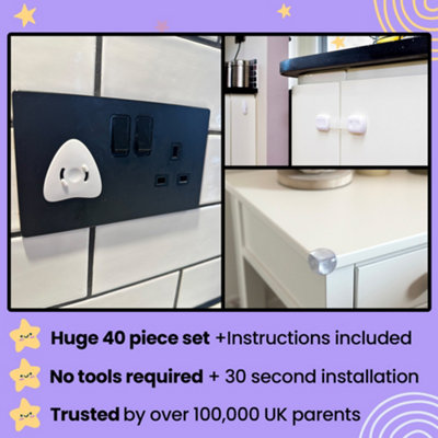 Booboo 40 Pack Child Safety Baby Proofing Kit. x10 Door Strap Locks x10 Corner Guards x20