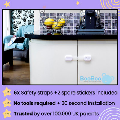 Booboo (6 Pack) Child Safety Cupboard Door Strap Locks Baby Proof Your Cabinets, Extra Easy Installation, No Tools Needed