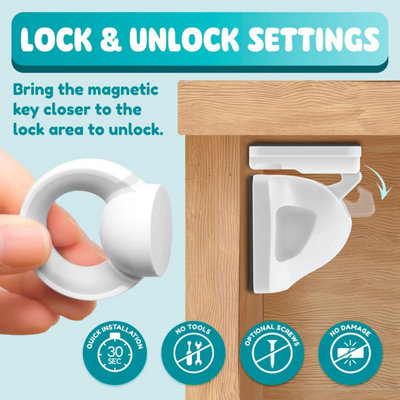 Booboo Magnetic Child Safety Cupboard Locks for Children x4 Locks x1 Key Baby Proofing for