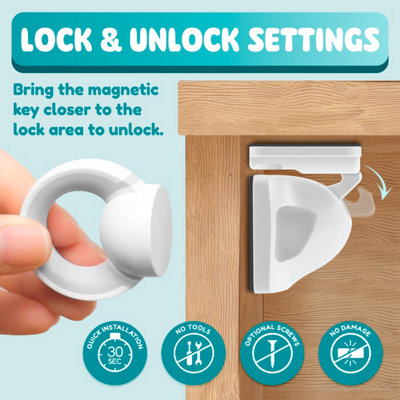 Booboo Magnetic Child Safety Cupboard Locks for Children x8 Locks x1 Key Baby Proofing for