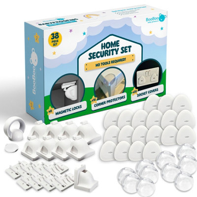 Booboo x38 Pack Magnet Child Safety Baby Proofing Kit x8 Magnetic Cupboard Locks, x10 Corner Guards, x20 Plug Socket Protectors