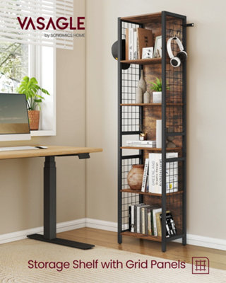 BOOK SHELF, 6-TIER BOOKCASE, SHELVING UNIT WITH 4 HOOKS, 30 X 40 X