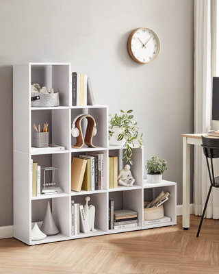 Bookcase Staircase Shelf, 10-Cube Storage Unit, Wooden Display Rack, Free Standing Shelf, Room Divider Step Rack, White, LBC10WTV1