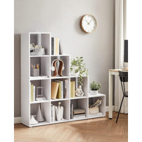 Bookcase Staircase Shelf, 10-Cube Storage Unit, Wooden Display Rack, Free Standing Shelf, Room Divider Step Rack, White, LBC10WTV1