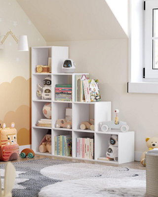 Bookcase Staircase Shelf, 10-Cube Storage Unit, Wooden Display Rack, Free Standing Shelf, Room Divider Step Rack, White, LBC10WTV1