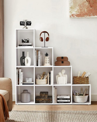 Bookcase Staircase Shelf, 10-Cube Storage Unit, Wooden Display Rack, Free Standing Shelf, Room Divider Step Rack, White, LBC10WTV1