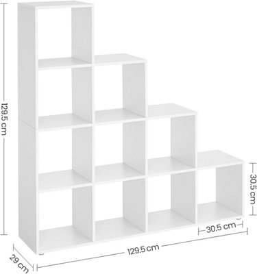 Bookcase Staircase Shelf, 10-Cube Storage Unit, Wooden Display Rack, Free Standing Shelf, Room Divider Step Rack, White, LBC10WTV1