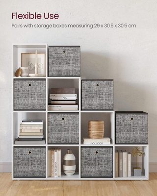 Bookcase Staircase Shelf, 10-Cube Storage Unit, Wooden Display Rack, Free Standing Shelf, Room Divider Step Rack, White, LBC10WTV1