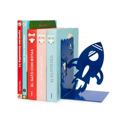 Bookend Decorative Rocket Space Moon Walk Blue