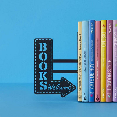Books Old Hollywood 50's Style Bookshop Sign Black Metal Bookend