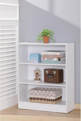 Bookshelf 3 Tier White Wooden Shelving Display Wide Open Low Bookcase For Home Living Room Office Bedroom Furniture