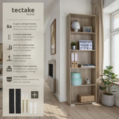 Bookshelf Lexi - Bookcase with 5 shelves - Wood light, oak Sonoma