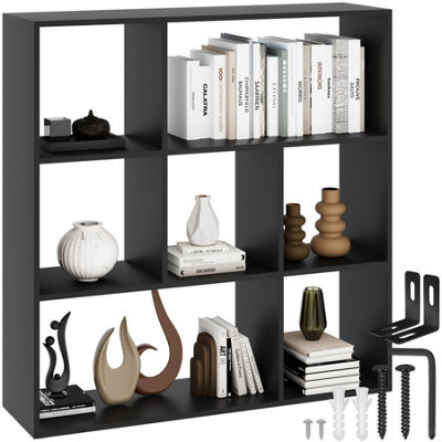 Bookshelf Tartu - with 7 storage compartments, 104x29x107cm - black