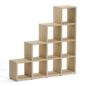 Boon 10 Cube Shelving Unit Eco-Friendly Stepped Bookcase Freestanding Heavy Duty Oak, Made in Austria (H)1470mm (W)1450mm (D)330mm