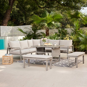 Bora Grey Corner Garden Set with Wood Effect Rising Table
