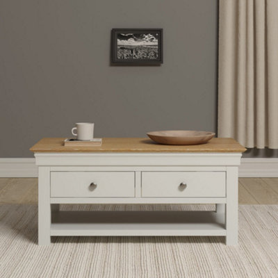 Bordeaux 2 Drawer Coffee Table Ivory Oak Fully Assembled