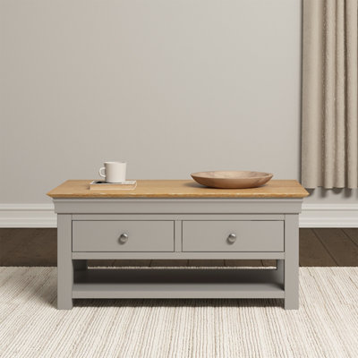 Bordeaux 2 Drawer Coffee Table - Pebble Grey/Oak  Fully Assembled