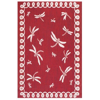 Bordeaux Dragonfly Garden Patio Rug - Weatherproof, Mould & Mildew Resistant Indoor Outdoor Mat - Rectangular 60 x 120cm