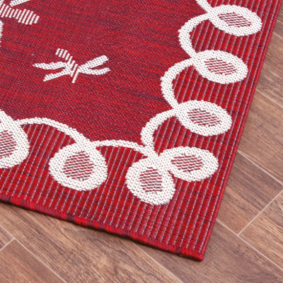 Bordeaux Dragonfly Garden Patio Rug - Weatherproof, Mould & Mildew Resistant Indoor Outdoor Mat - Rectangular 60 x 120cm