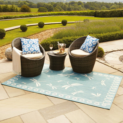 Bordeaux Dragonfly Garden Patio Rug - Weatherproof, Mould & Mildew Resistant Indoor Outdoor Mat - Rectangular 60 x 120cm