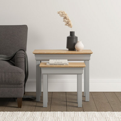 Bordeaux Nest of 2 Tables - Pebble Grey/Oak  Fully Assembled