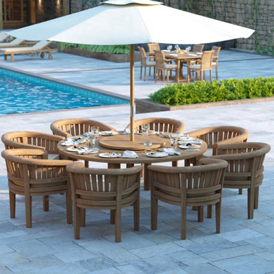 Bordeaux Teak Garden Outdoor Dining Table & 8 Seat Chair Set - With ...