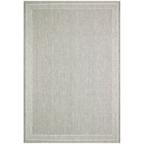 Bordered Beige Modern Easy To Clean Dining Room Rug-160cm x 230cm