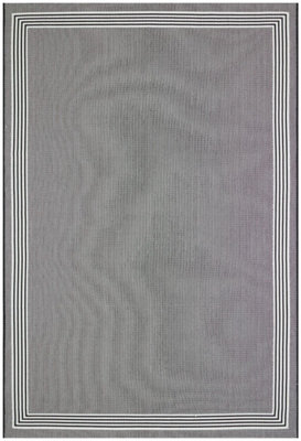 Bordered Black Modern Easy To Clean Dining Room Rug-160cm x 230cm