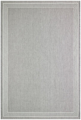 BORDERED GREY MODERN EASY TO CLEAN DINING ROOM RUG-160CM X 230CM