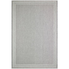 Bordered Grey Modern Easy To Clean Dining Room Rug-160cm x 230cm