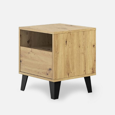 Borg 1 Drawer Modern Minimal Design Bedside Table - Artisan Oak