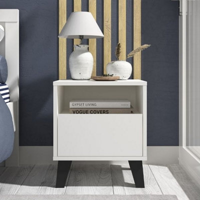 Borg 1 Drawer Modern Minimal Design Bedside Table - White | DIY at B&Q