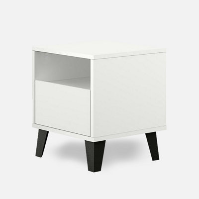 Borg 1 Drawer Modern Minimal Design Bedside Table - White
