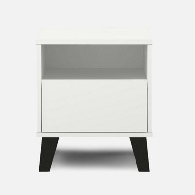 Borg 1 Drawer Modern Minimal Design Bedside Table - White | DIY at B&Q