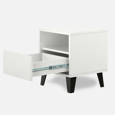 Borg 1 Drawer Modern Minimal Design Bedside Table - White